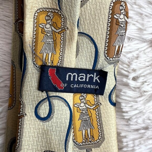 Art Deco Inspired Silk Tie By Mark Of California In Beige With‎ Dancing Flappers - Picture 4 of 6